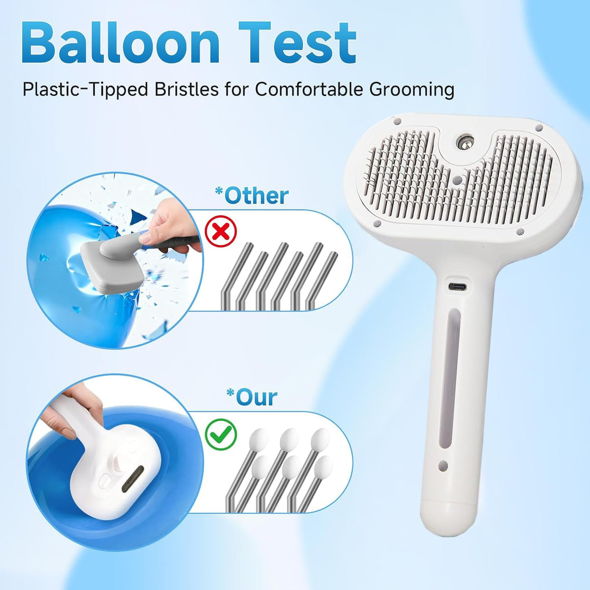 Cepillo de vapor para mascotas para gatos y perros, peine autolimpi...