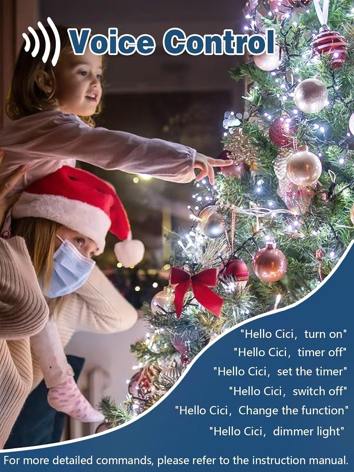 Luces de Navidad controladas por voz con control remoto, 132 pies 4...