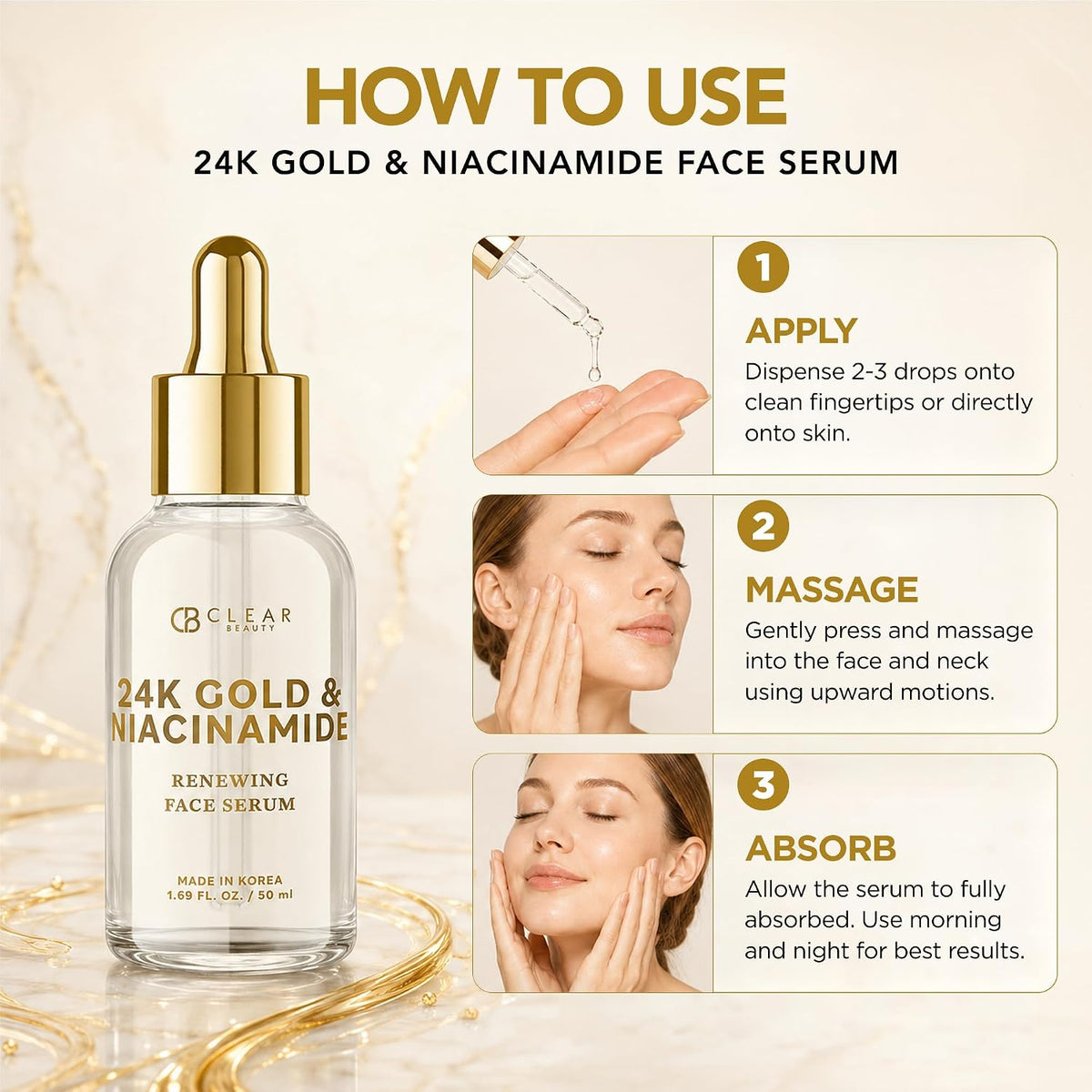 Clear Beauty Suero de oro de 24 quilates y niacinamida para cara, a...