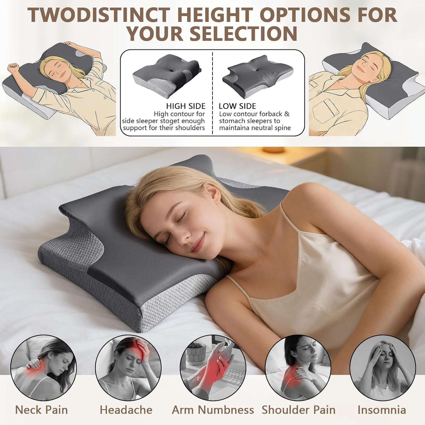 Rinkai-S Almohada cervical para el cuello para aliviar el dolor, al...