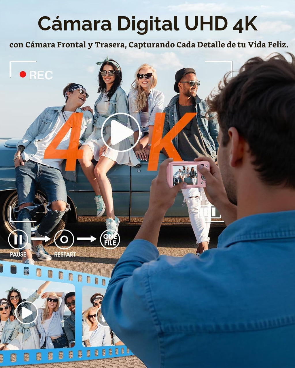Cámara digital, cámara digital de enfoque automático 4K 64MP con cá...