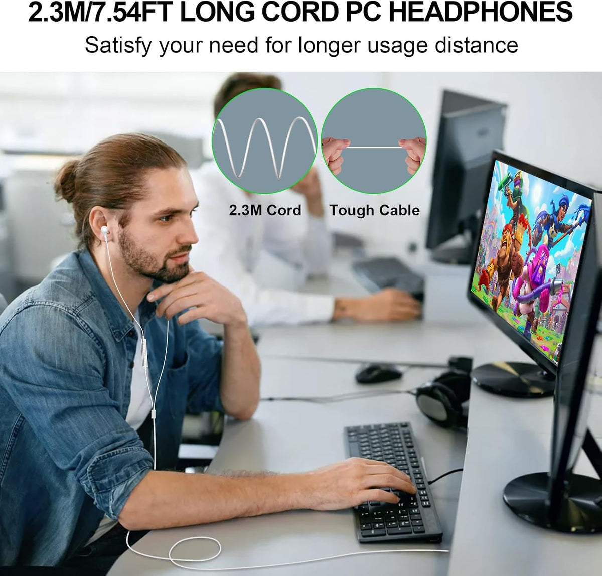 ASKUBSKU Auriculares USB con cable con micrófono para PC de 7.5 pie...