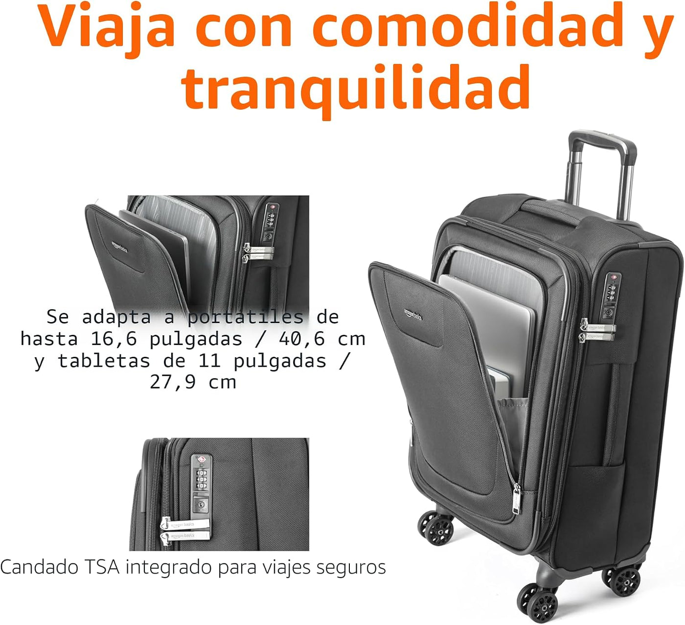 Amazon Basics Equipaje Blando, Negro, 20 pulg.