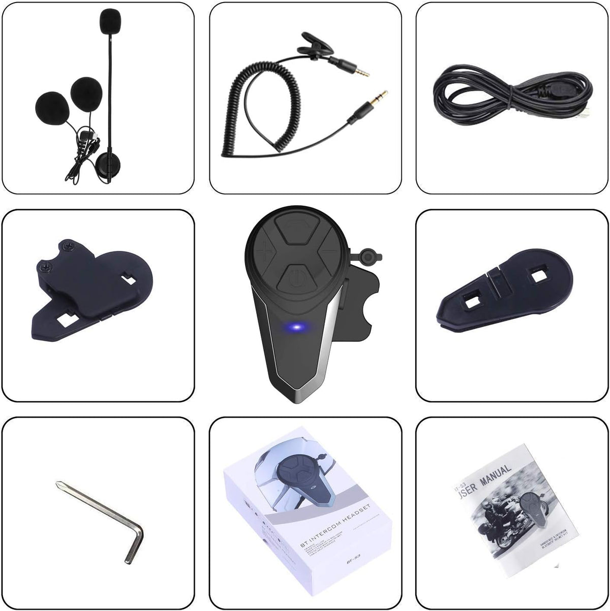 Dgakcvb Auriculares Bluetooth para motocicleta, BT-S3 Bluetooth 5.0...