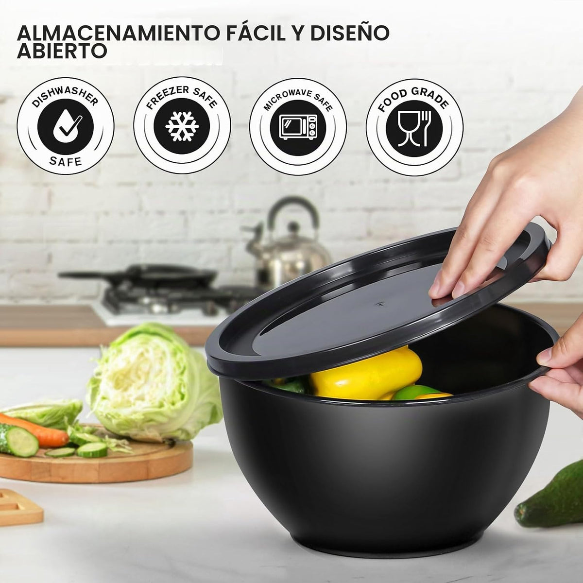 Greentainer - Juego de 5 piezas de cuencos de mezcla de plástico co...