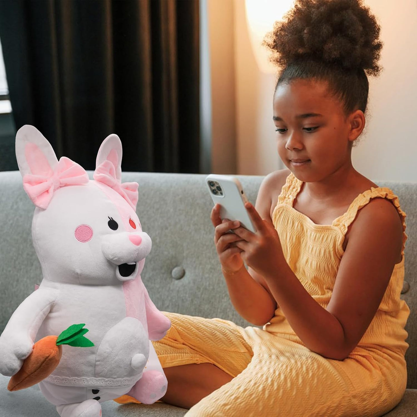 Werycos Juguete de peluche de anime de conejo blanco rosa de 19.7 in