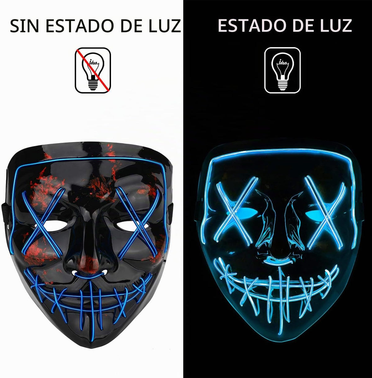 Poptrend Máscara de Halloween con luz LED para festivales, cosplay,...