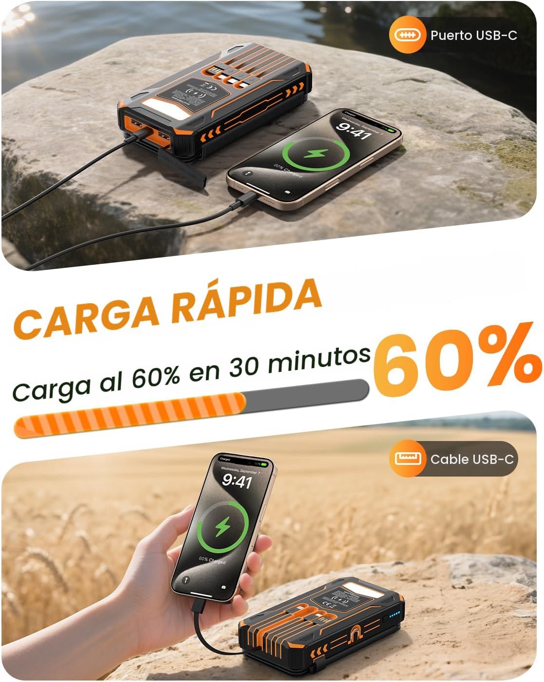 SOARAISE Banco de energía solar 48000mAh cargador portátil inalámbr...
