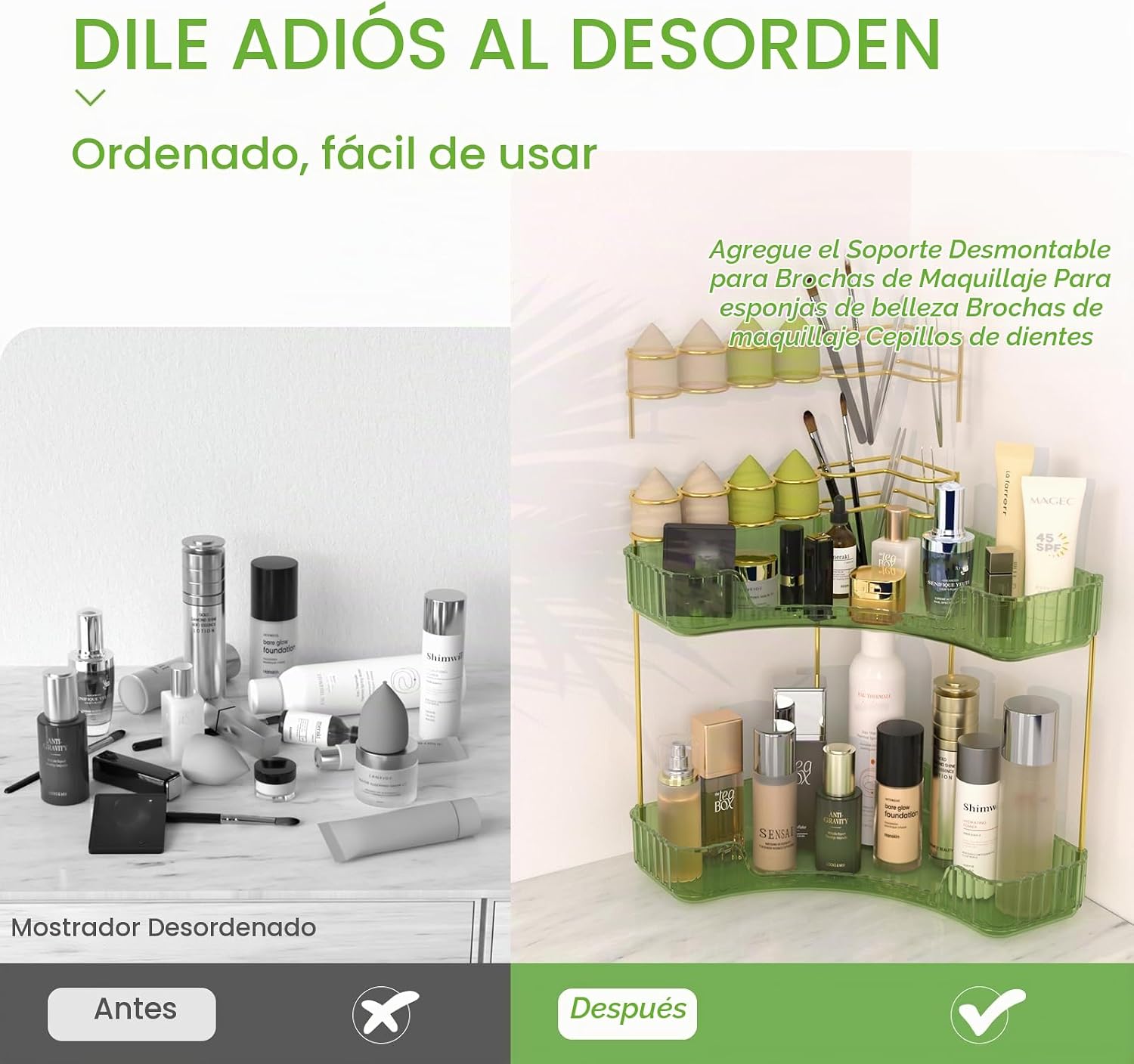 NATURE'S SOURCE Organizador de maquillaje para tocador, organiz...