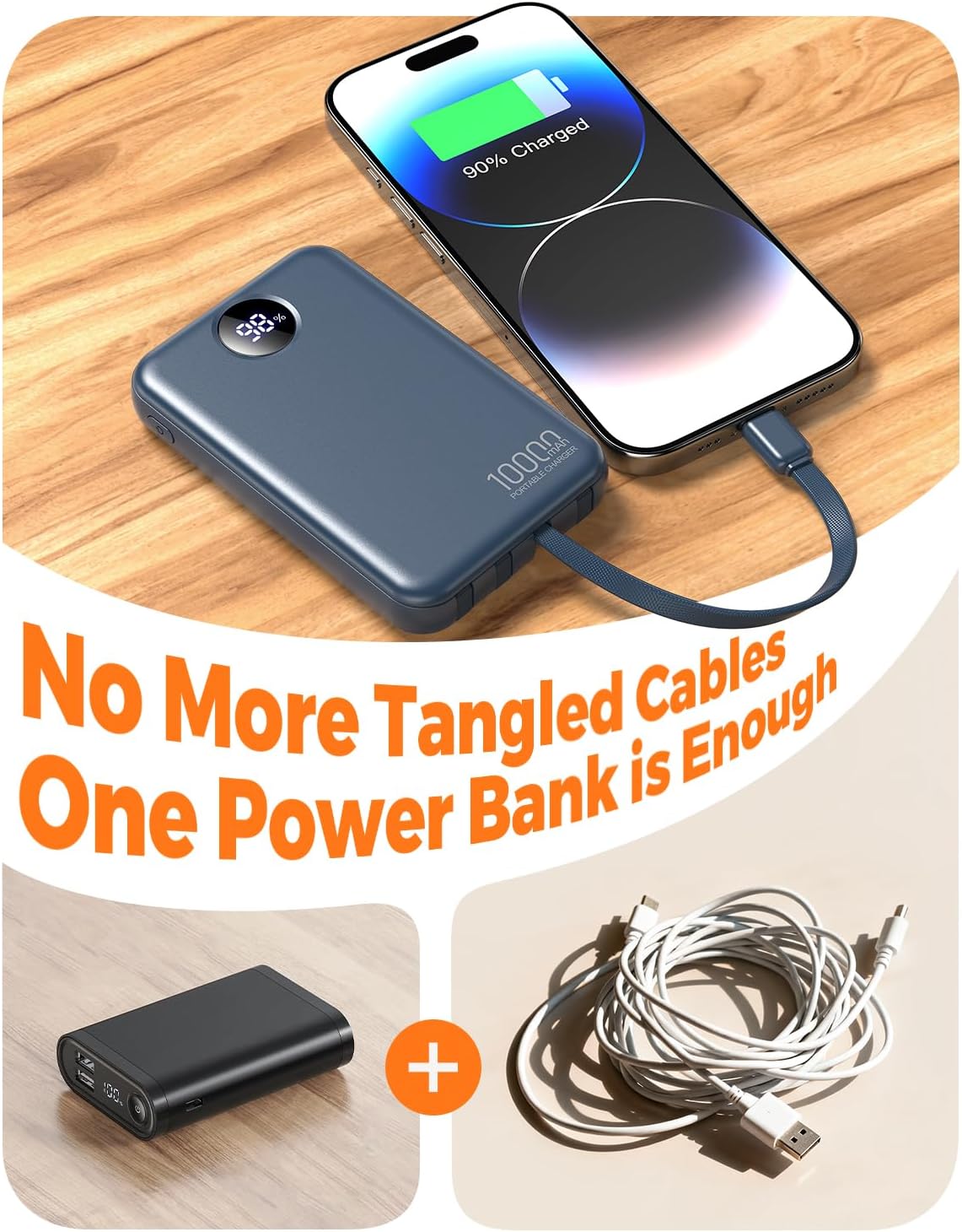 Zmmyuluo Cargador portátil 10000mAh con 4 cables incorporados 40% m...