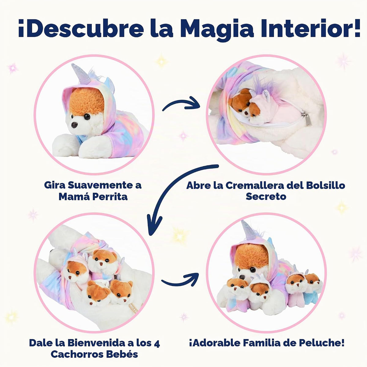 PixieCrush Animales de peluche para perros, mamá bernesa con 4 cach...