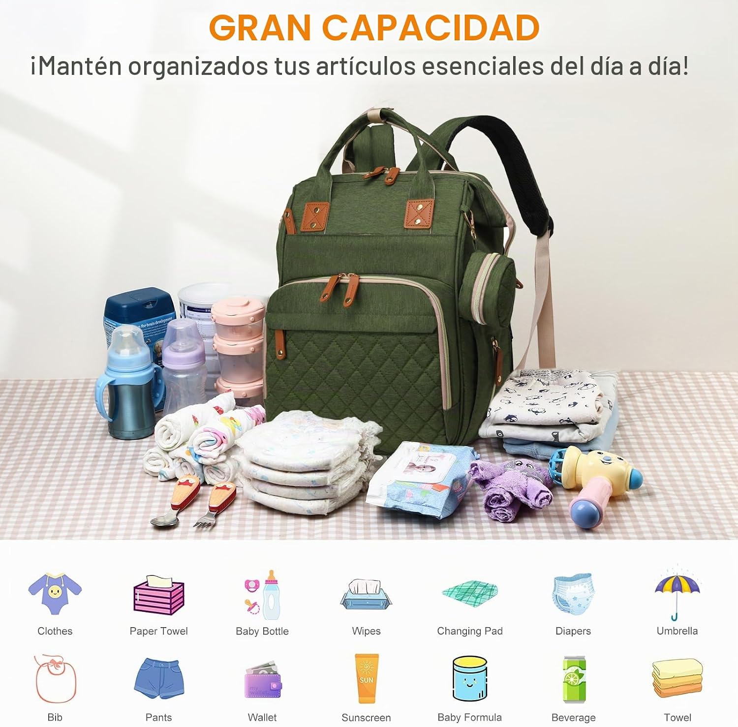 Lamroro Bolsa de pañales con cambiador, mochila de pañales 3 en 1 p...