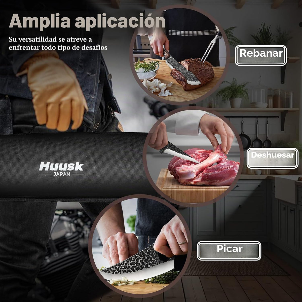 Huusk - Juego de cuchillos de carnicero para corte de carne 10 piez...