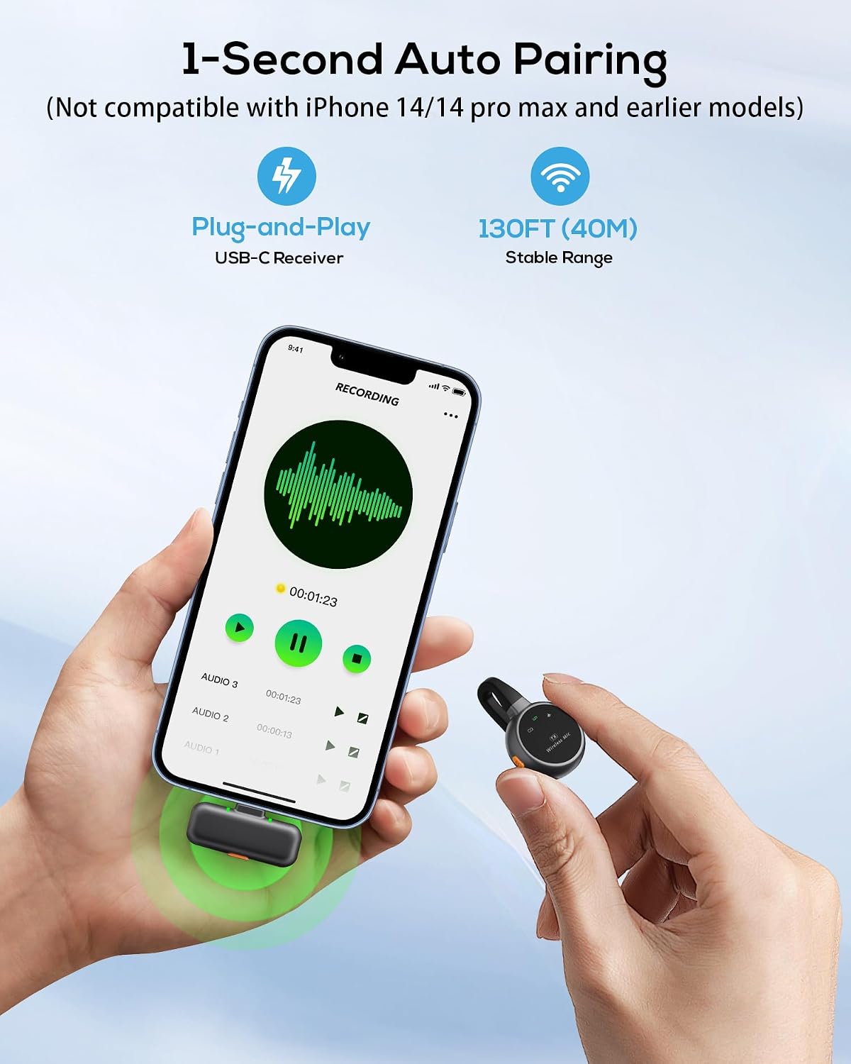 Micrófono Lavalier inalámbrico para iPhone, iPad, Android - Mini mi...