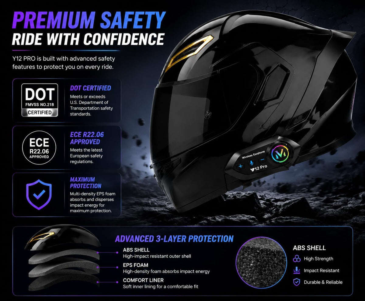 Casco de motocicleta Bluetooth con altavoces y micrófono integrados...