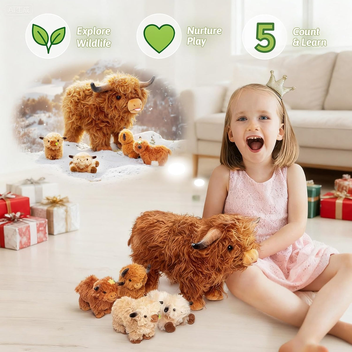 OUOZZZ Highland Cow - Juego de animales de peluche, 14.5 pulgadas,...