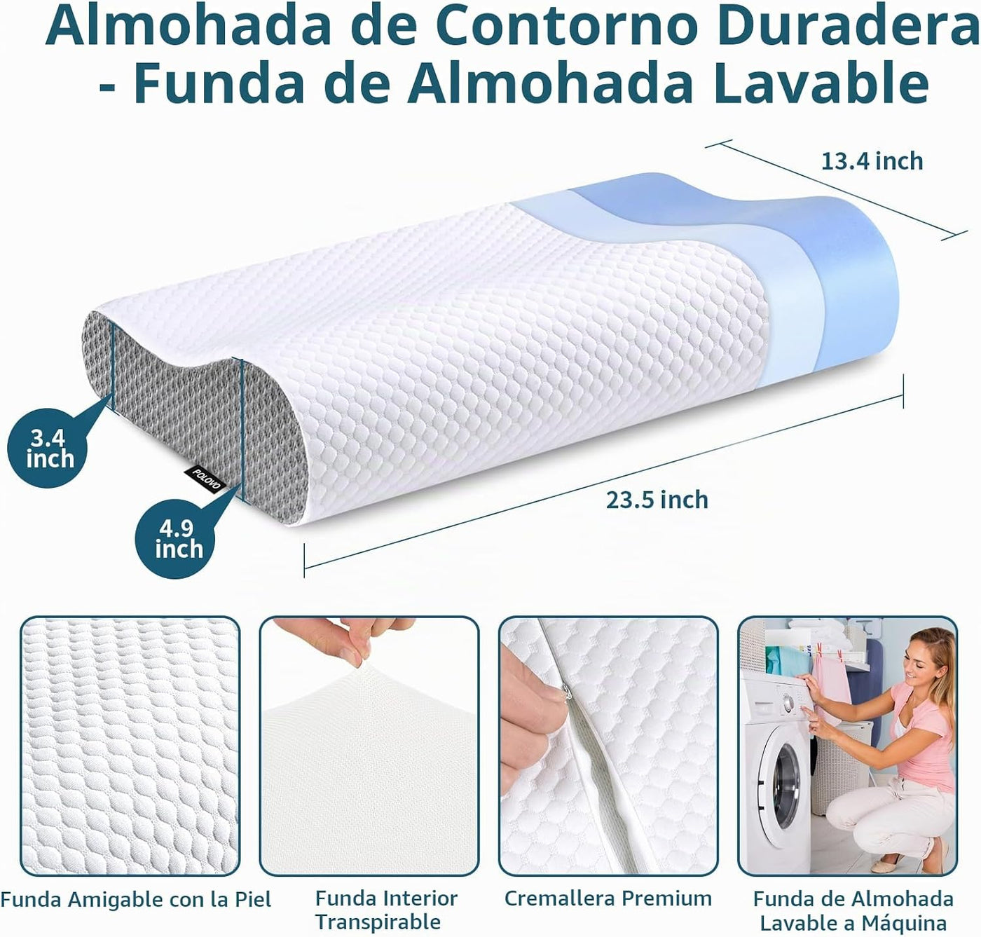 Almohada cervical de espuma viscoelástica para aliviar el dolor, al...