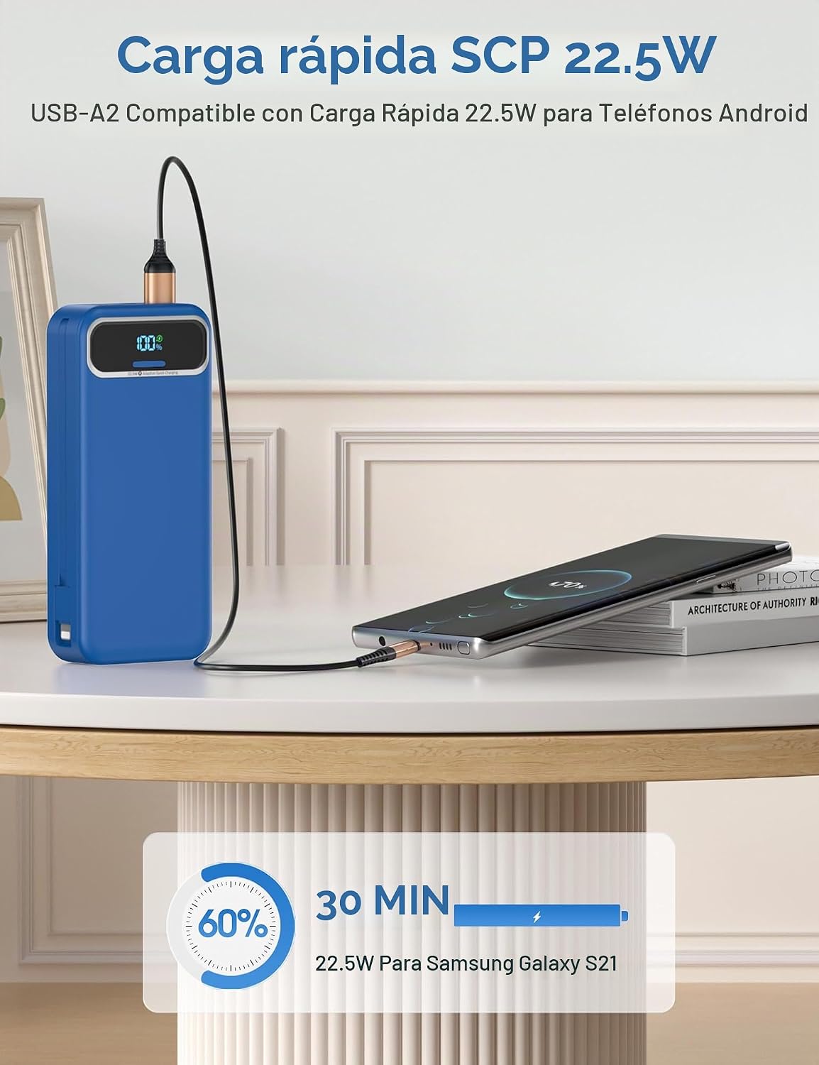 aonidi Cargador portátil de 20000 mAh con cables integrados y enchu...
