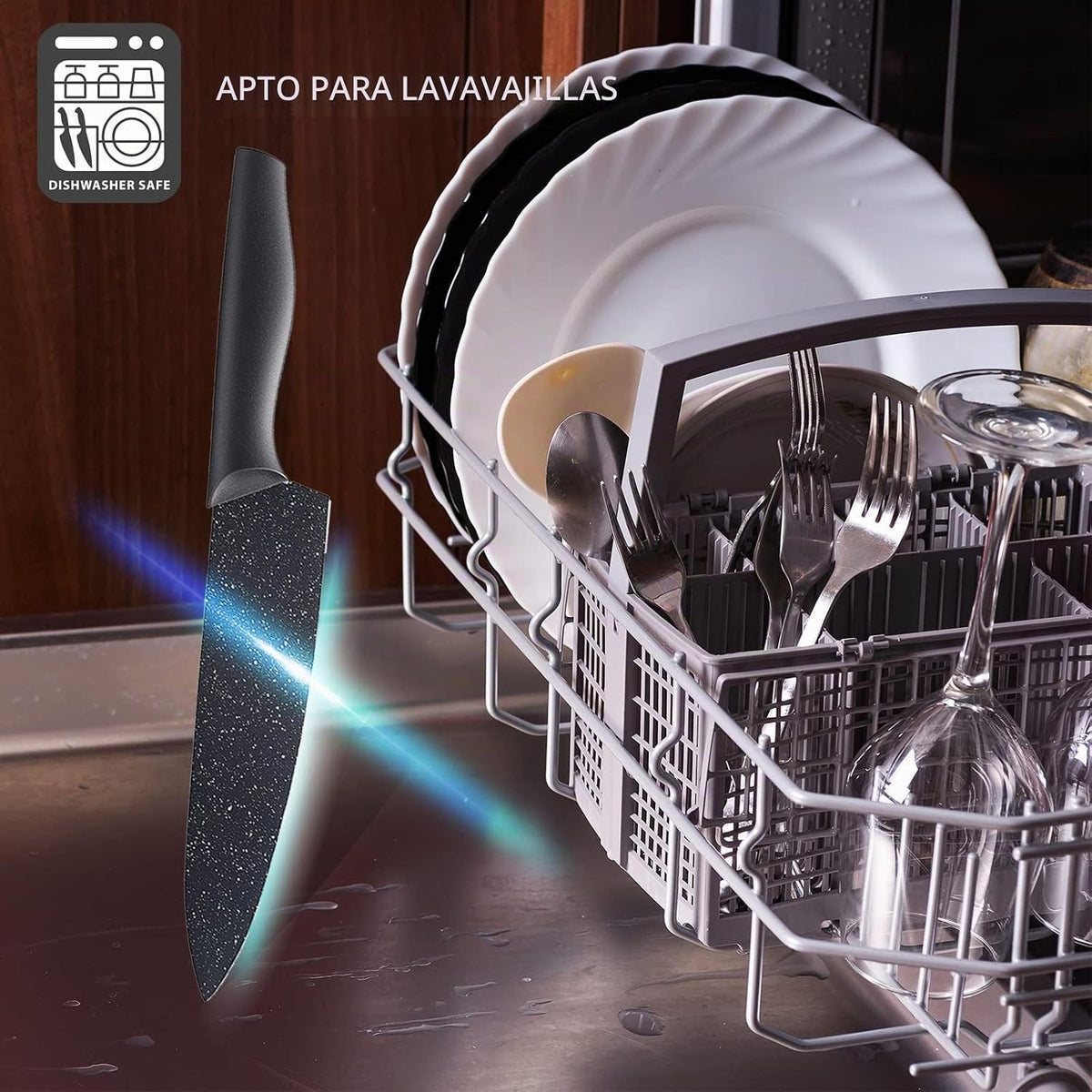 Marco Almond KYA39 - Juego de cuchillos de cocina de 12 piezas, 6 c...