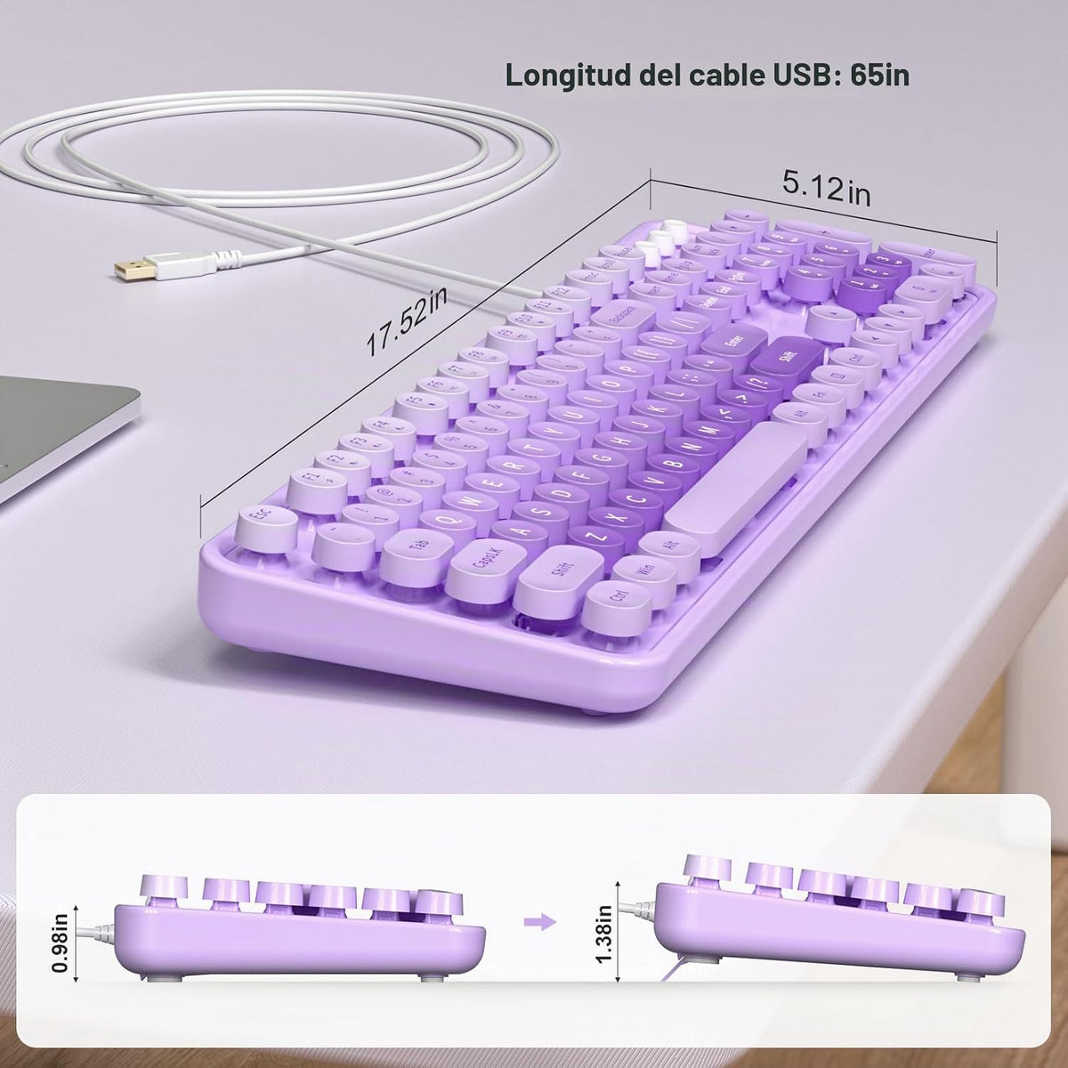 MOWUX Teclado de computadora con cable, teclado USB redondo retro P...