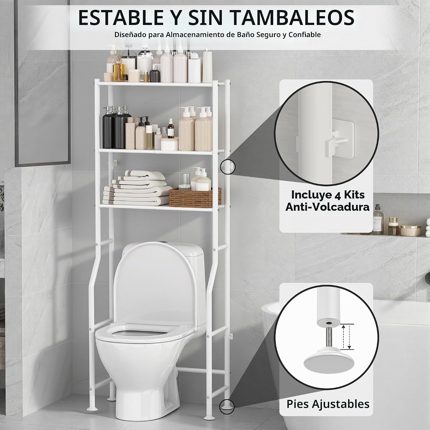 ASCENREST Almacenamiento de inodoro de 3 niveles, antipunta, 64 pul...