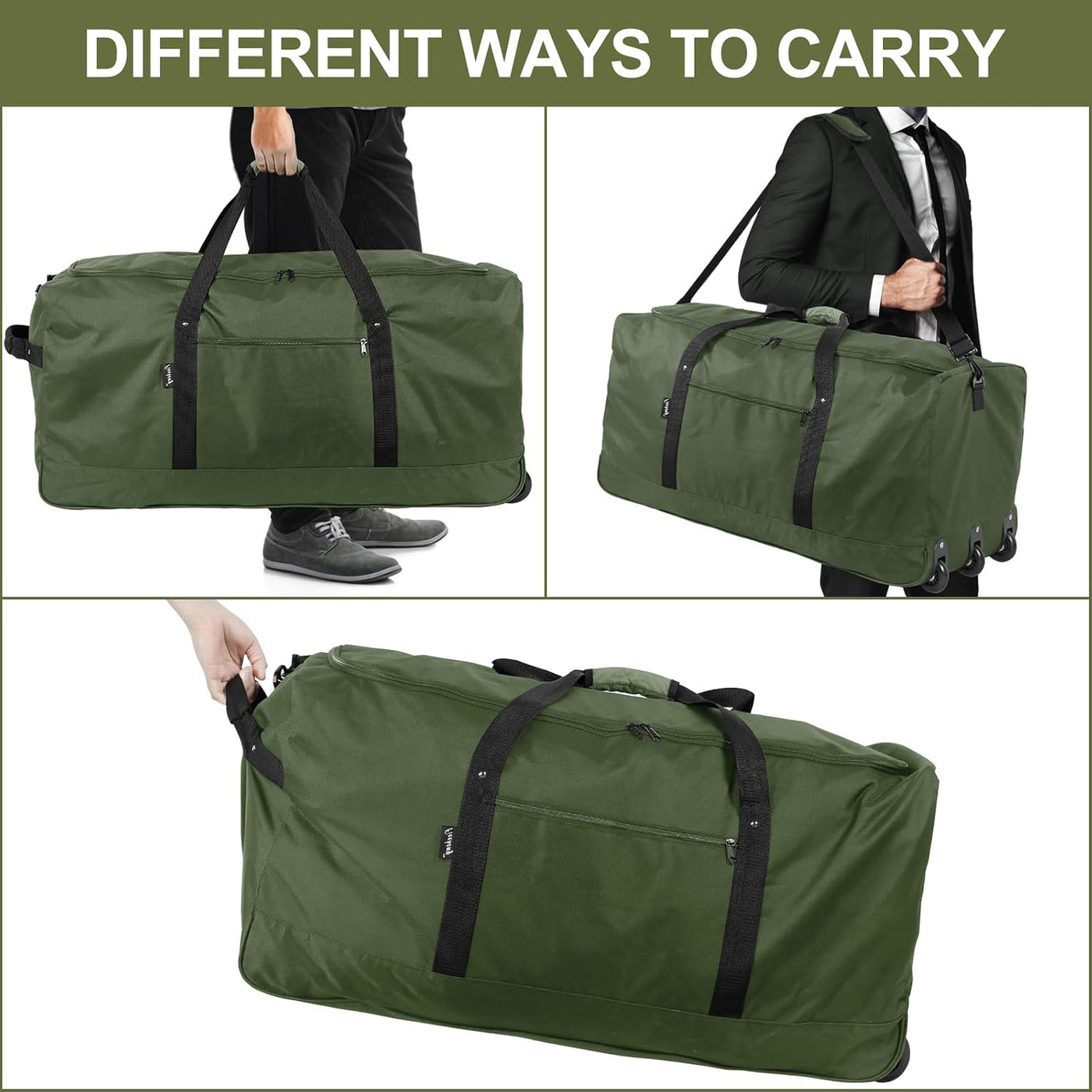 Finnhomy Bolsa de Lona Rodante Plegable de 120L con 3 Ruedas, Bolsa...