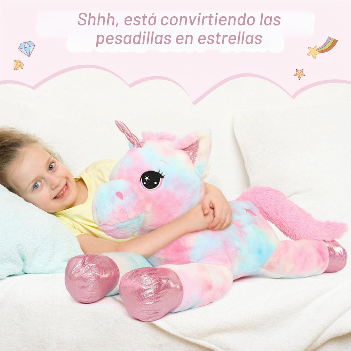 Muiteiur Animal de peluche de unicornio de 43.4 pulgadas, unicornio...