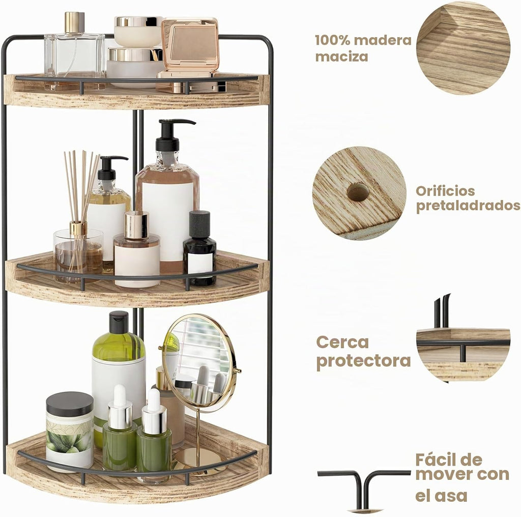 Fixwal Organizador esquinero de baño, organizador de baño rústico d...
