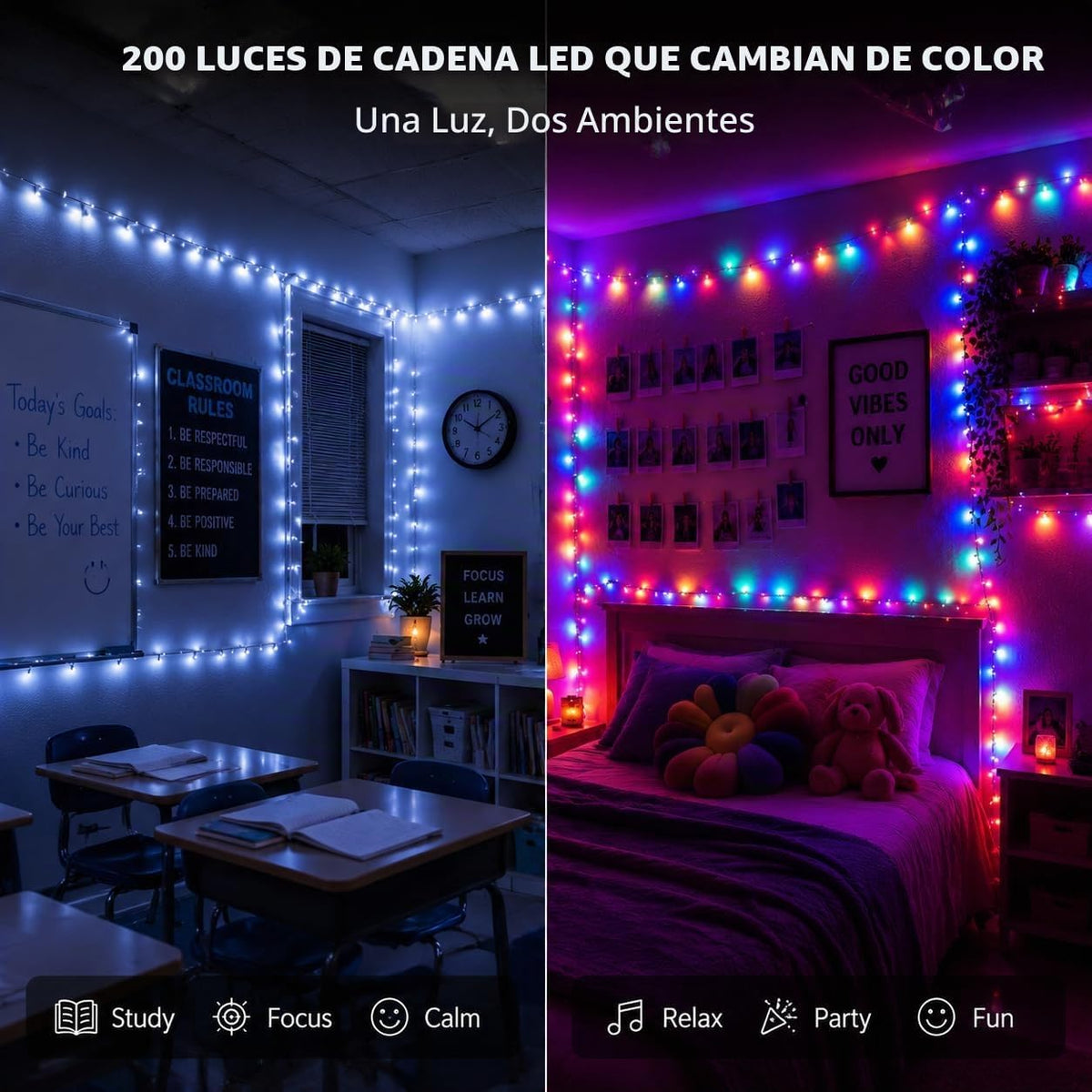 Luces navideñas JMEXSUSS 200LED, cambio de color, cable transparent...