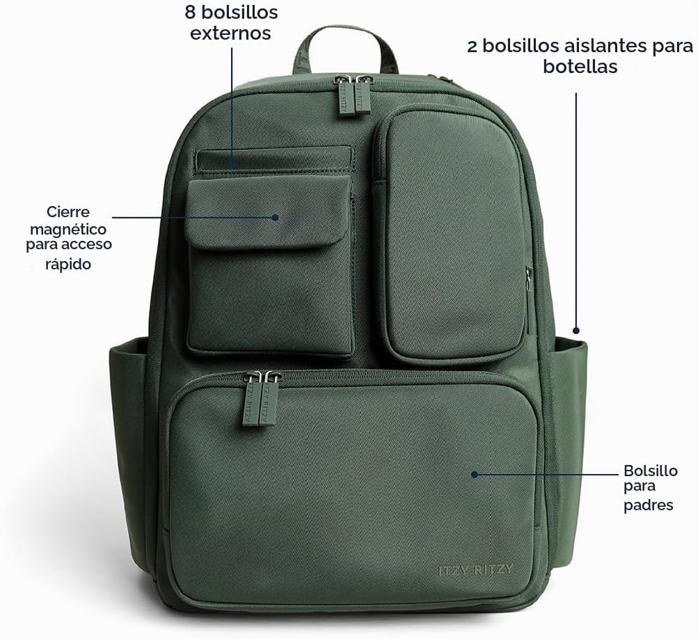 Itzy Ritzy Mochila para pañales utilitaria: cuenta con 17 bolsillos...