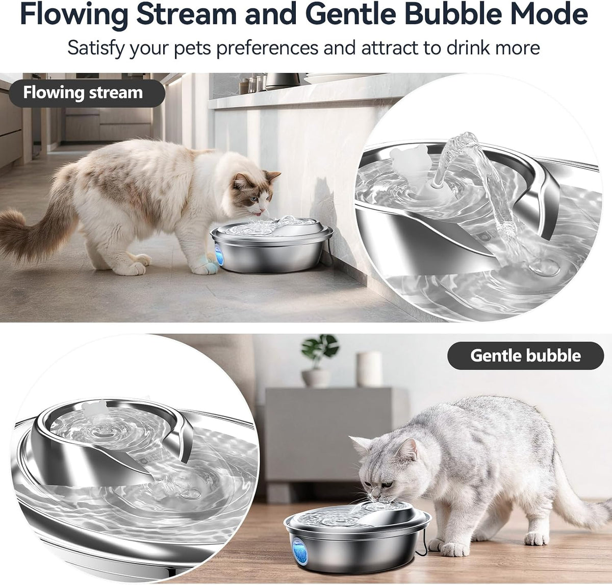 ORSDA Fuente de agua de acero inoxidable para gatos, fuente automát...