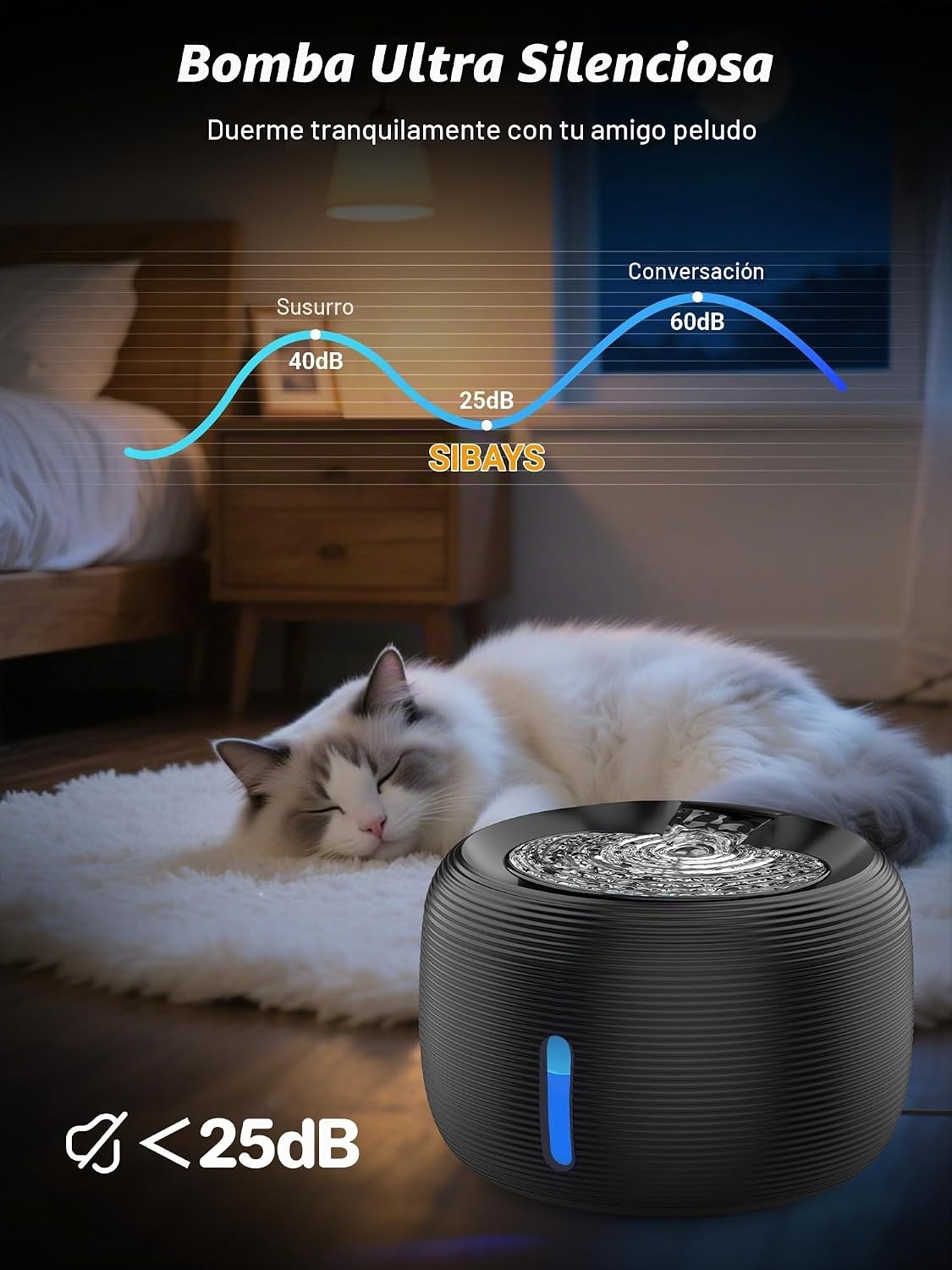 SIBAYS Fuente de agua para gatos, fuente de agua para mascotas de g...
