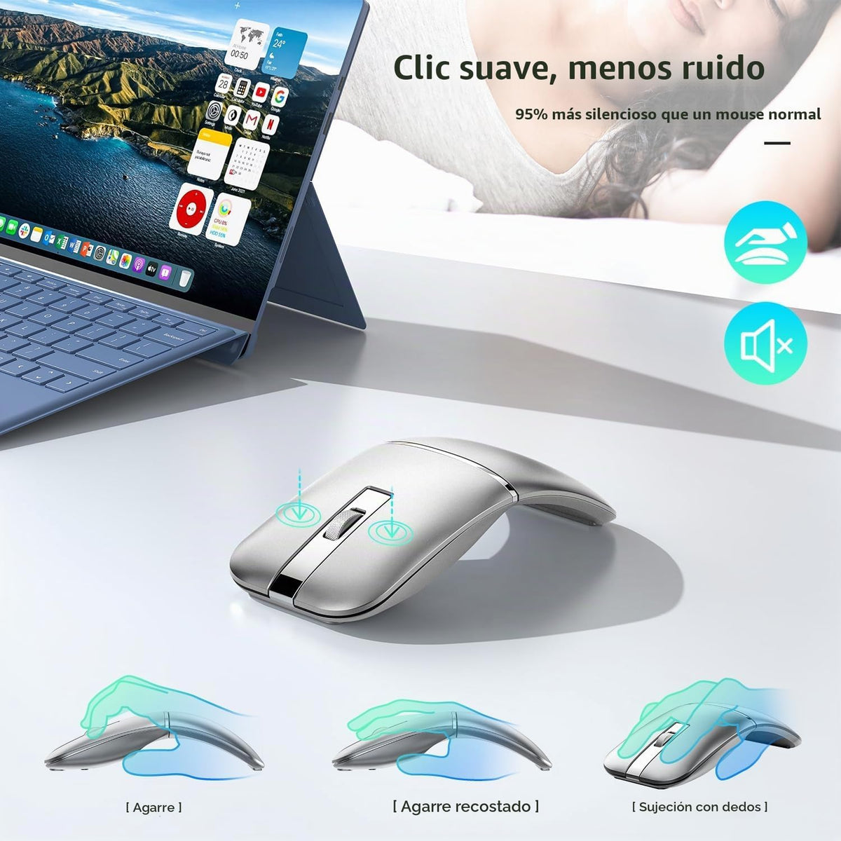 Ratón inalámbrico Bluetooth de arco plegable para viajes, modelo du...