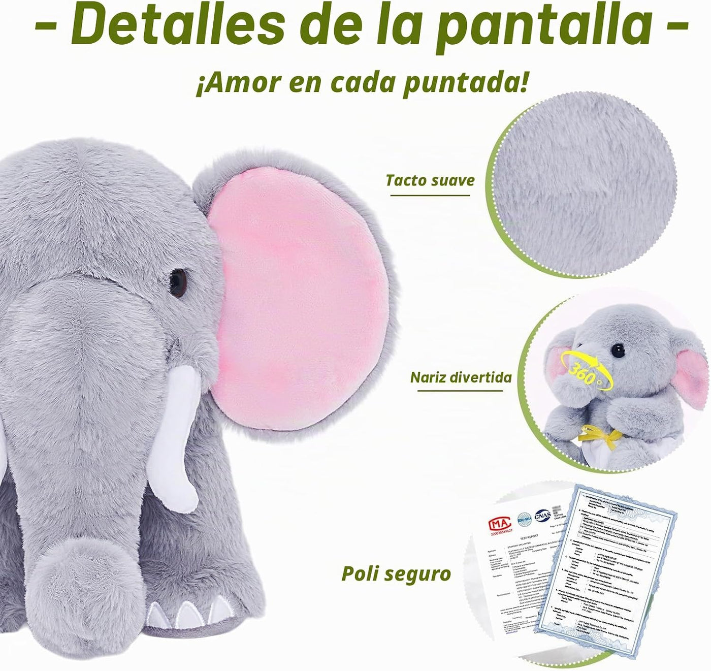 OUOZZZ Animal de peluche de elefante con 4 elefantes bebés, juego d...