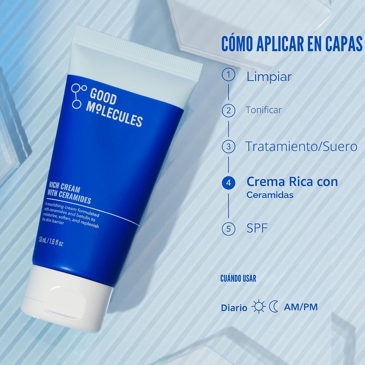 Crema rica en ceramidas Good Molecules, hidratante facial para piel...
