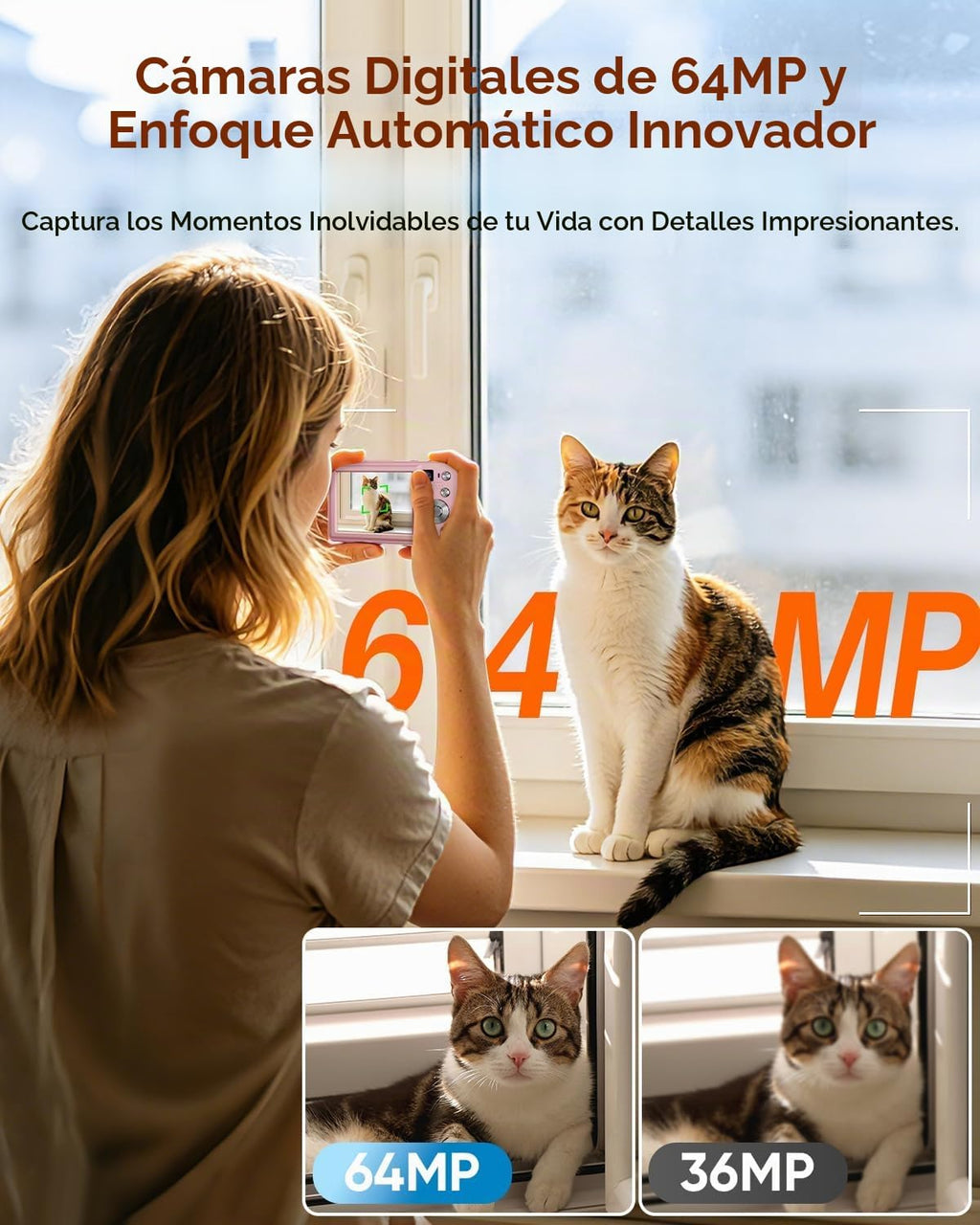 Cámara digital, cámara digital de enfoque automático 4K 64MP con cá...