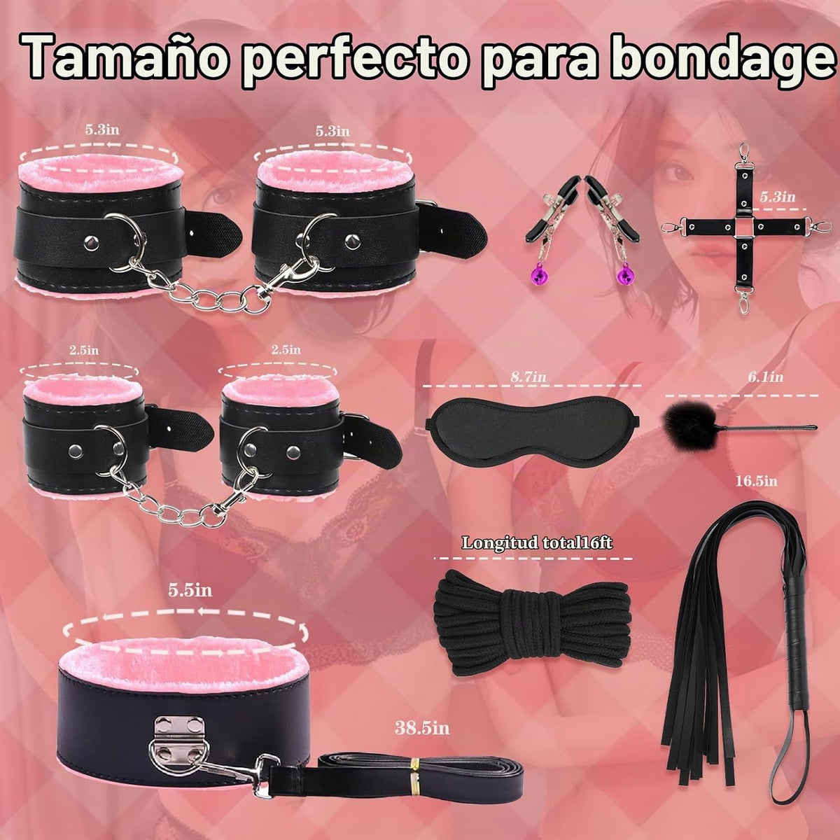 10 PCS Kits de Bondage Sexual BDSM con Restricciones, Esposas Fetic...
