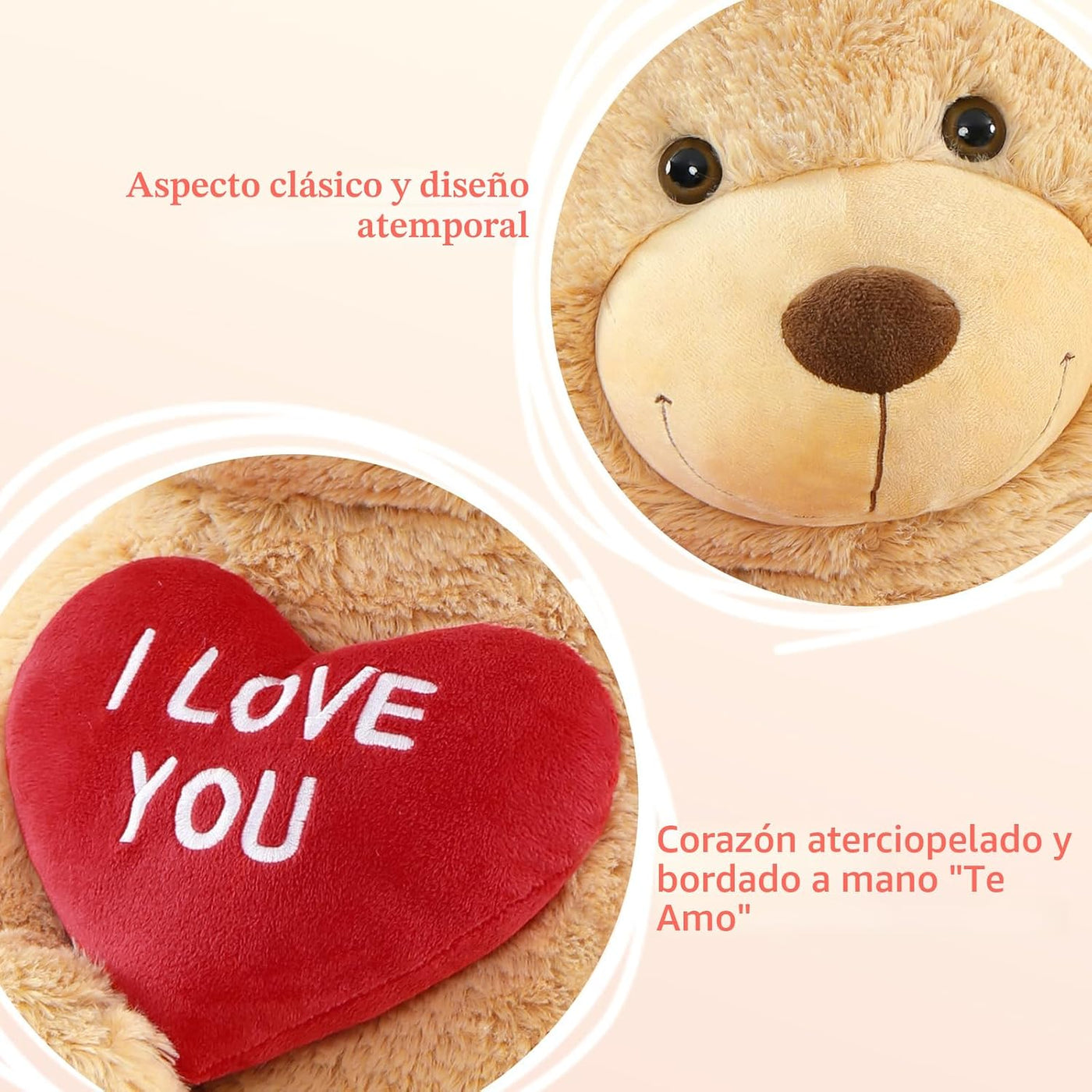 BENINY Oso de peluche gigante marrón de 52 pulgadas con corazón, pe...