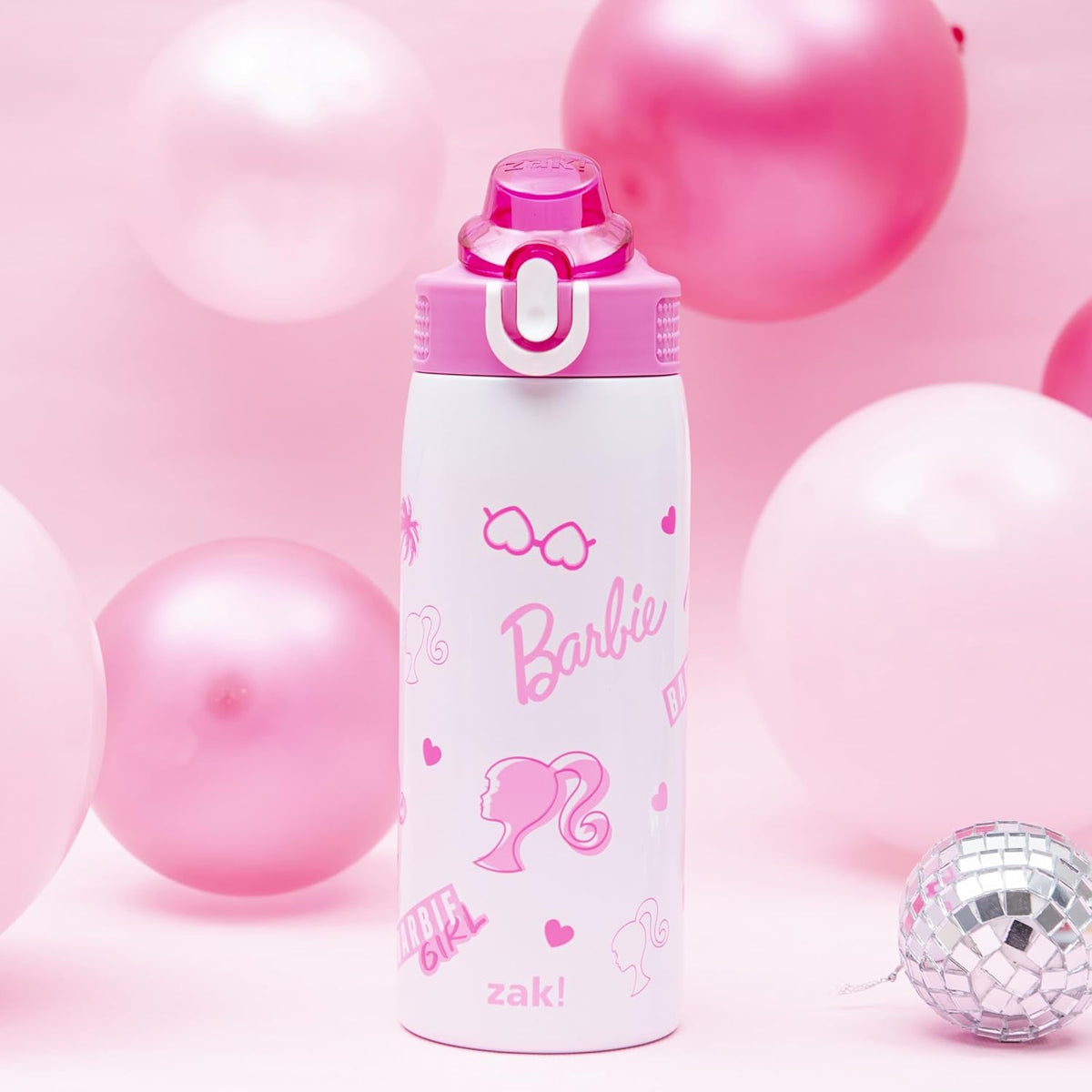 Zak Designs Barbie Sage Botella de agua para niños con pajita a pru...