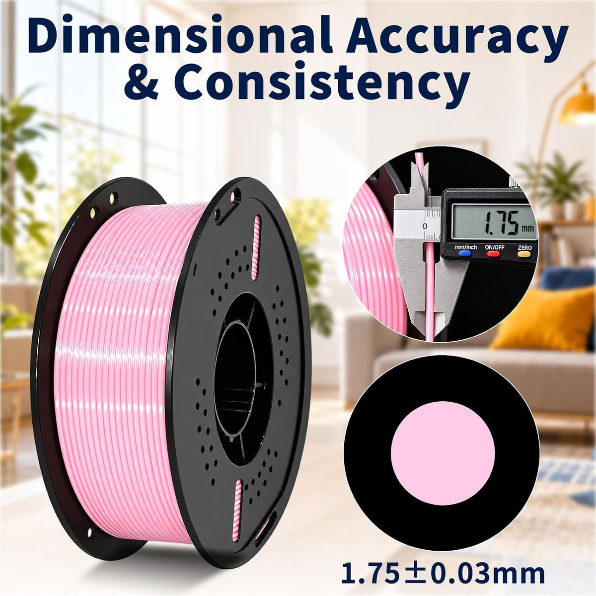 Filamento de impresora 3D de seda rosa y blanco de 0.07 in, 2.2 lbs...