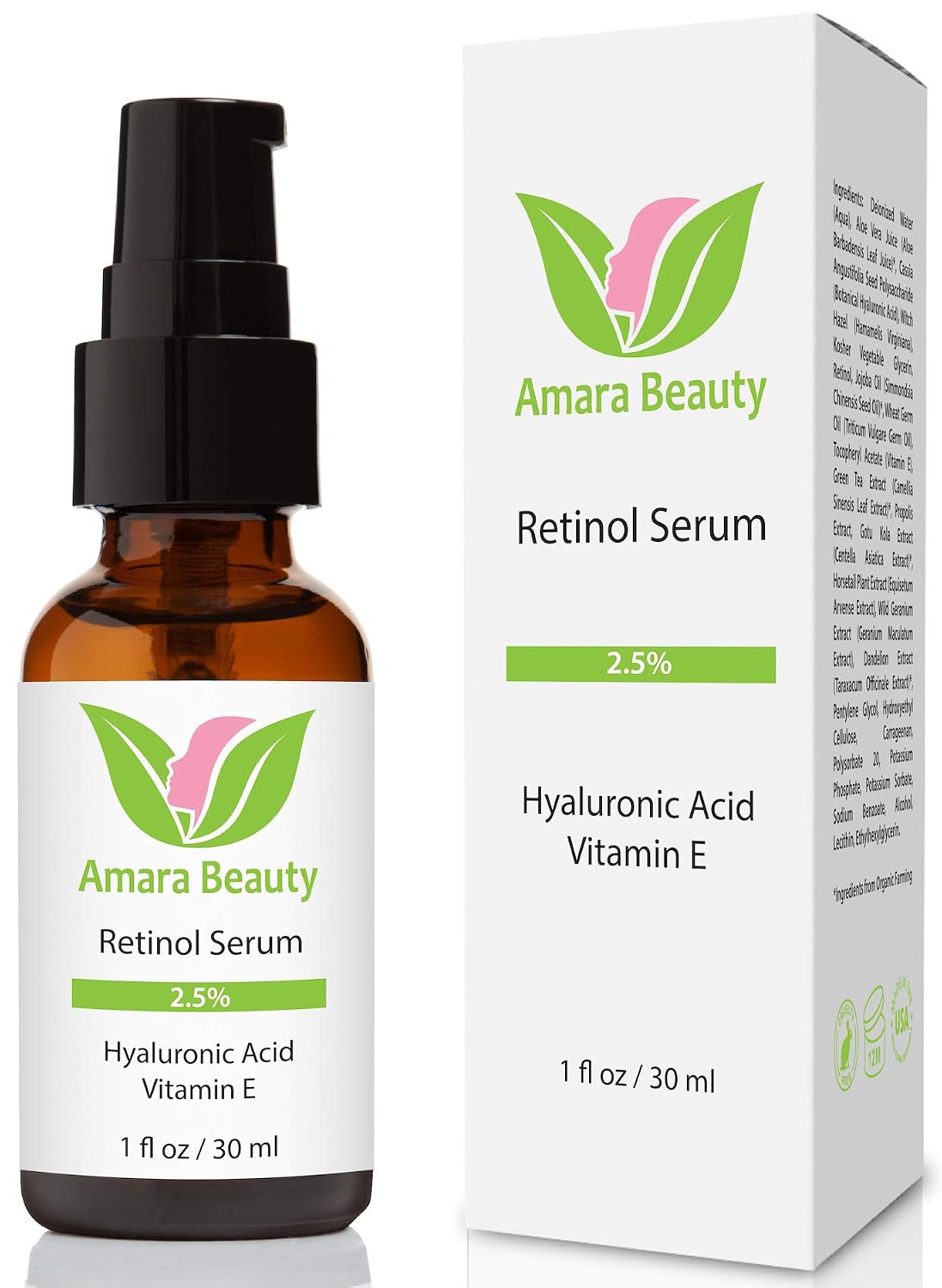 Retinol Serum 2.5 % con ácido hialurónico y vitamina E, 1 onza líquida