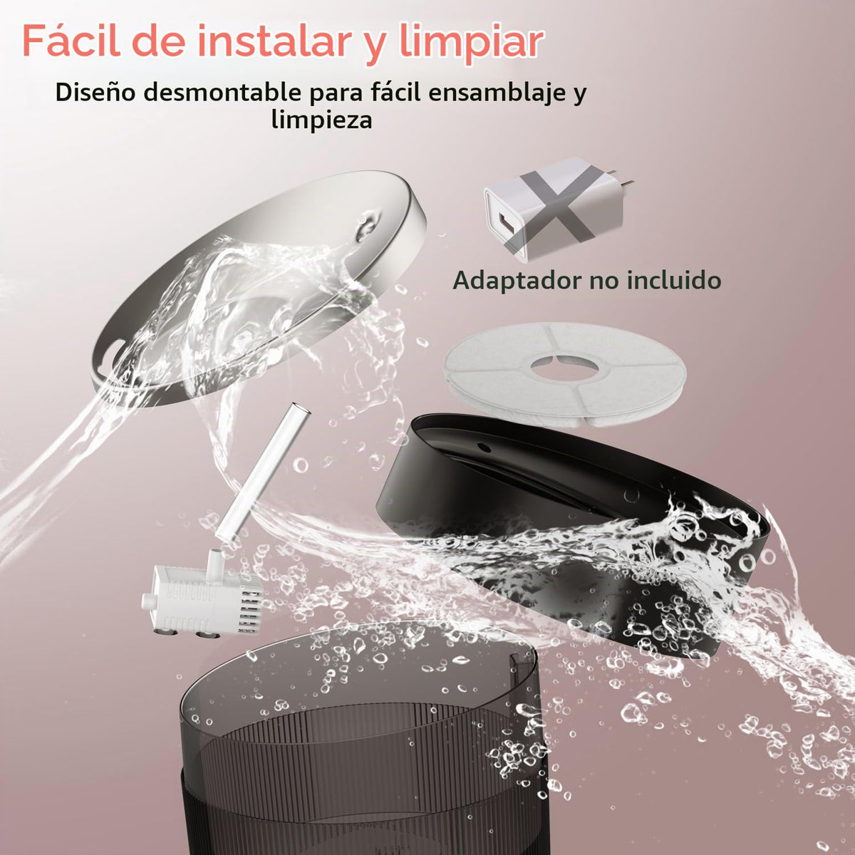 beQ Fuente de agua para gatos, fuente automática de acero inoxidabl...