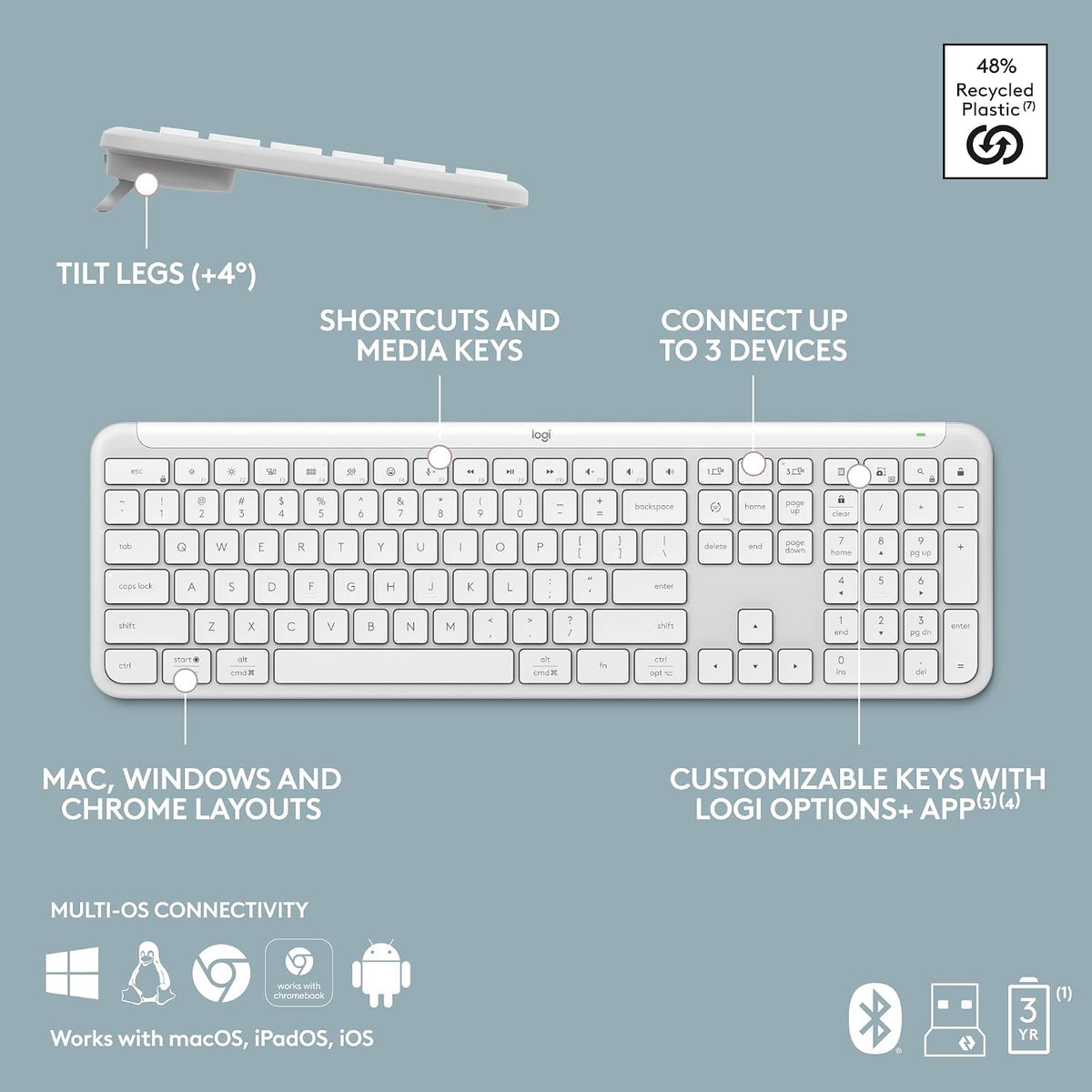 Logitech Teclado inalámbrico Signature Slim K950 con escritura sile...
