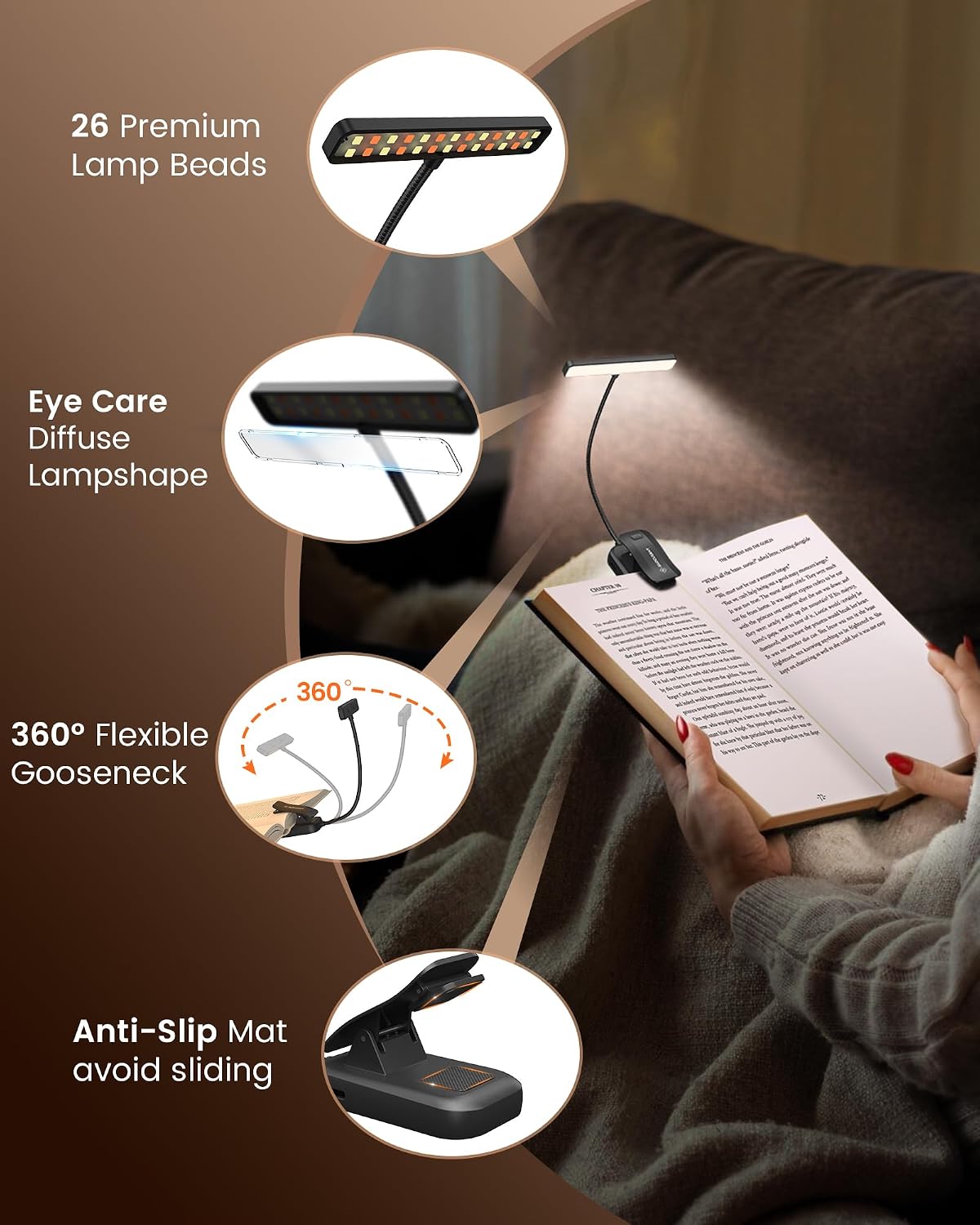 Glocusent Paquete de 1 luz de cuello recargable para libros