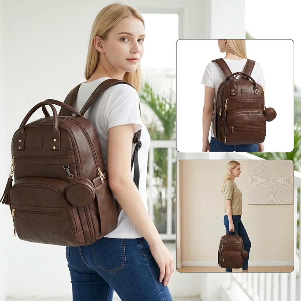 ROSEGIN Mochila para pañales de cuero vegano de alta calidad con ca...