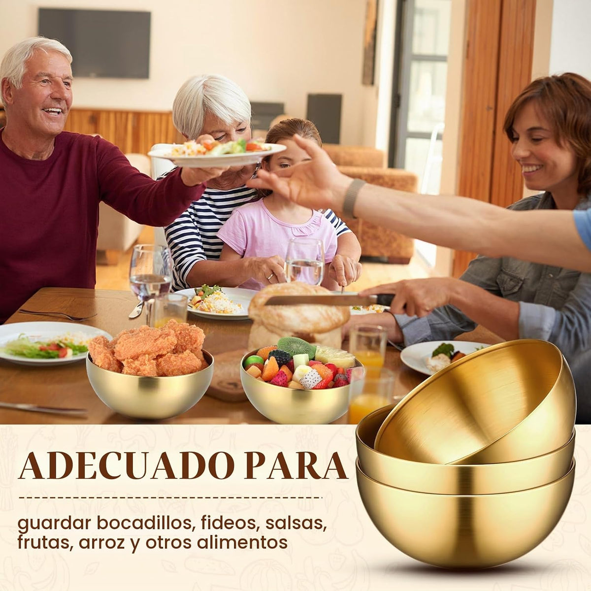 Nuogo 6 cuencos dorados para mezclar de acero inoxidable, cuencos d...