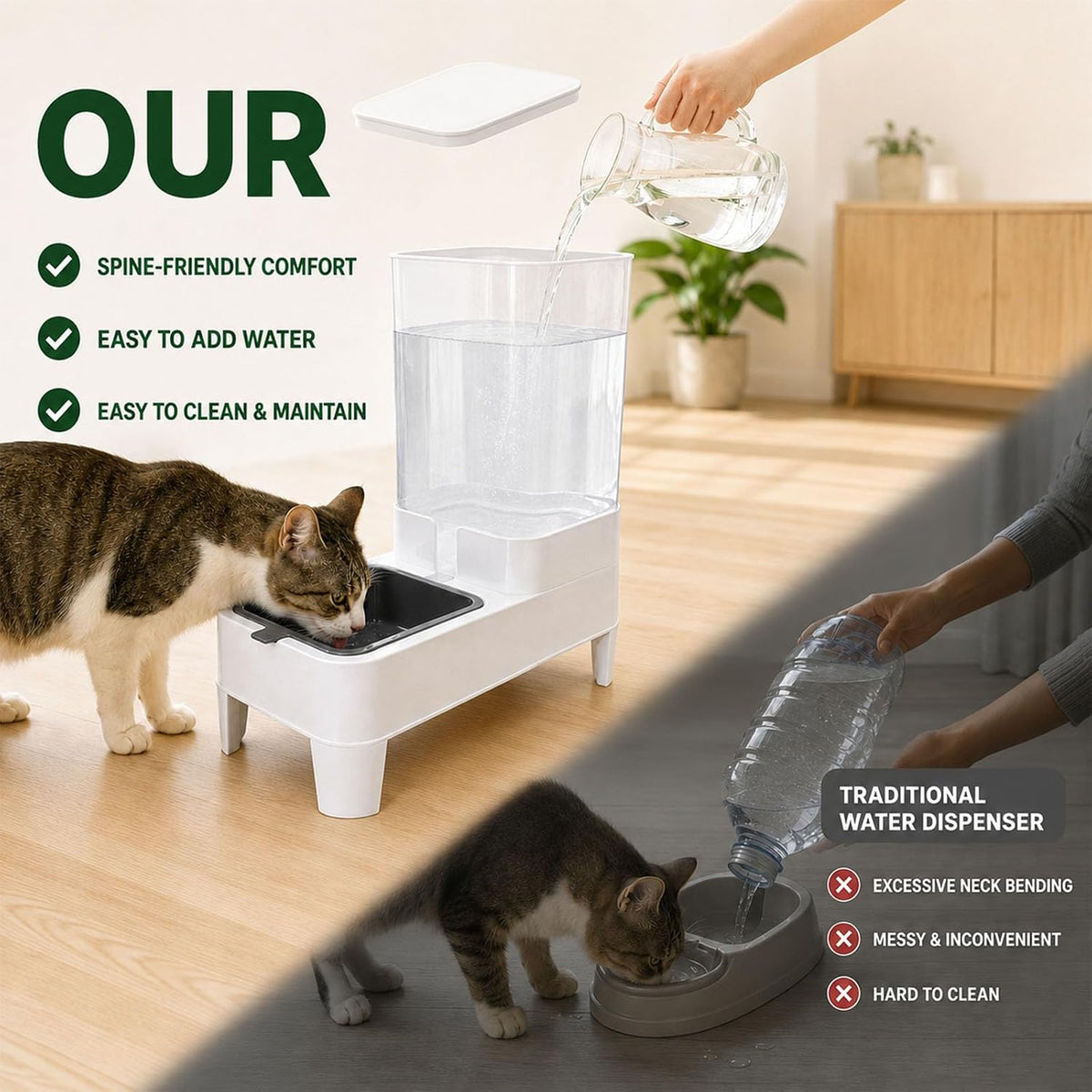 Dispensador automático del agua del gato de la gravedad elevó el re...