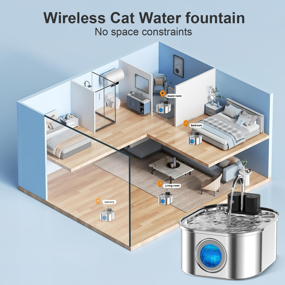 Fuente de agua inalámbrica para gatos con 6 filtros + 6 esponjas, [...