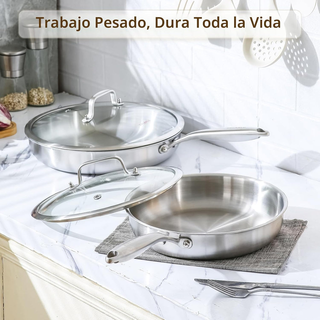 DELARLO Sartén de inducción de acero inoxidable tricapa de cuerpo e...