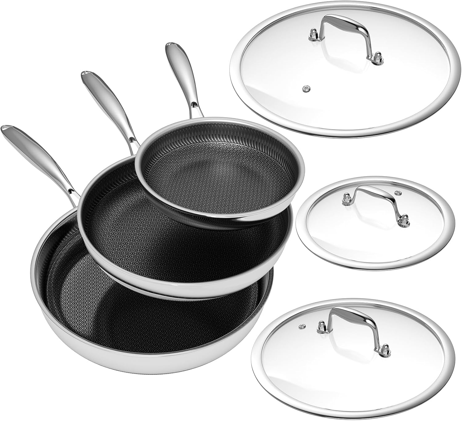Juego de sartenes antiadherentes, 8, 10 y 12 pulgadas con tapas, sa...